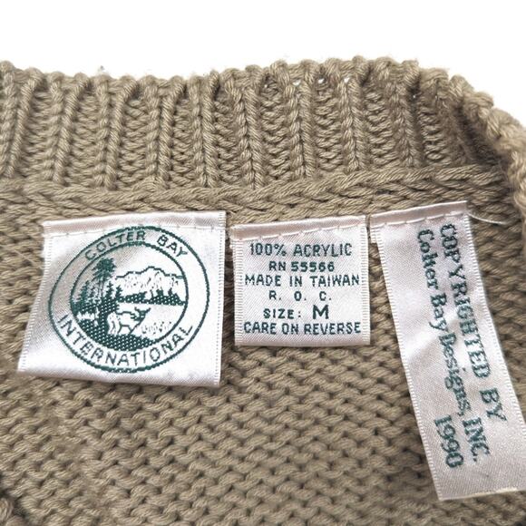 Vintage Colter Bay Cardigan Adult Size Medium Tan Animal Patch Sweater - Picture 5 of 6